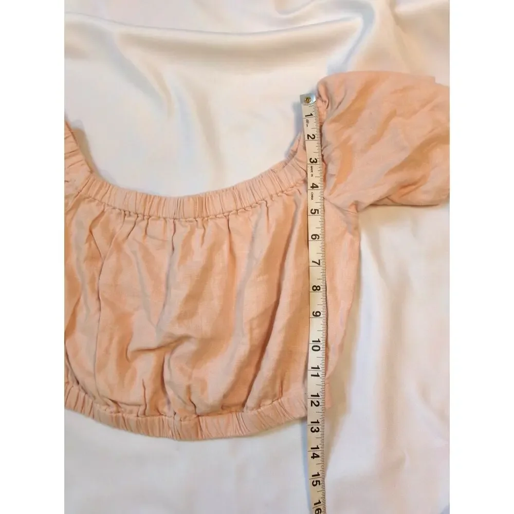 Abercrombie & Fitch Linen Blend Off Shoulder Crop Top Pink XS NWT